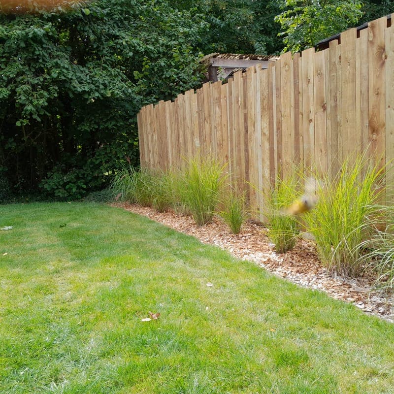 Palissade bois avec plantations de graminées